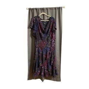 MAGGIE BARNES WO SIZE 28 FLOWEY DRESS PURPLE MAGENTA SEQUIN ACCENTS EUC